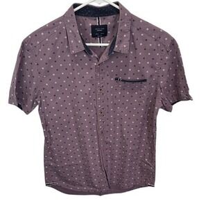Level Ten‎ Mens Modern Mauve Short Sleeve Button Up Shirt Patterned Casual